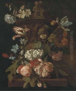 Roses, A Parrot Tulip, Morning
Glory, Narcissi And Other Flowers,with A Snail, Around A Stone Urn On A
Ledge by Rachel Ruysch
