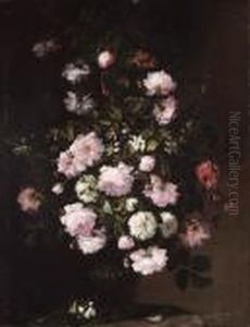 Roses And Orange Blossom In A Vase On A Pedestal by Rachel Ruysch