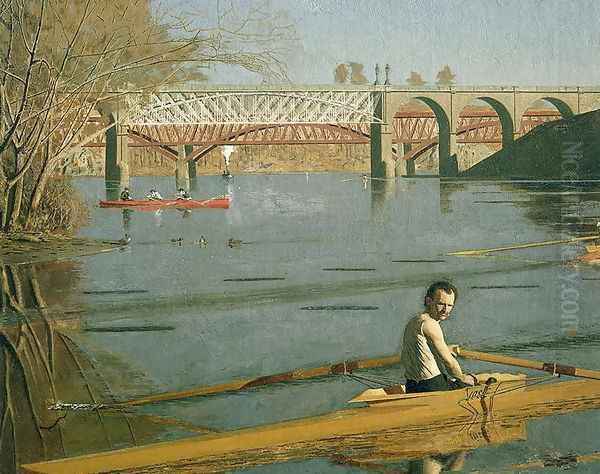 Max Schmitt in a Single Scull, 1871 (detail-2) by Thomas Cowperthwait Eakins