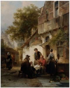 Towns People Conversing In A Street In Antwerp