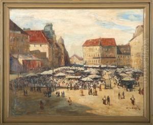 Market Scenery, Probably Linz In Austria Market Scenery, Probably Linz In Austria