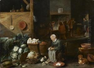 Cuisiniere Epluchant Des Legumes Dans Un Interieur