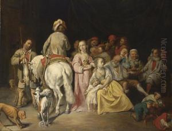 An Interior With Elegant Figures And Peasants Making
Merry And Drinking Together With Children Brawling And
A Horseman And A Sportsman With Their Dogs - view 1