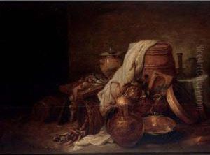 A Barn Interior With A Still Life With A Barrel