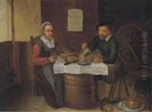 An Elderly Couple Eating And Drinking In A Tavern by David The Younger Ryckaert