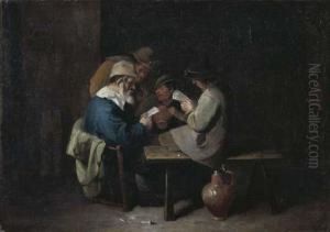 Peasants Drinking And Playing Cards In An Inn by David The Younger Ryckaert