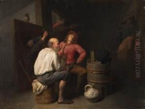 Peasants Smoking And Drinking In An Inn by David The Younger Ryckaert
