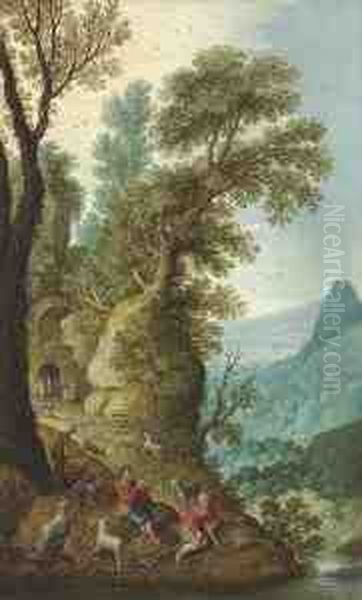 A Mountainous Landscape With Goatherds In The Foreground - view 1