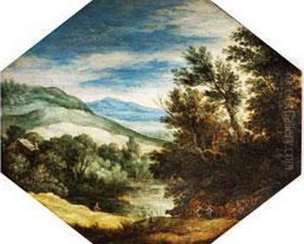 Baumlandschaft Mit Tieferliegendem Tumpel Vor Ansteigenden Hugeln Und Bergen - view 1