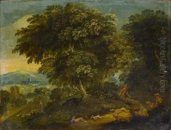 Huntsmen In A Wooded Landscape; And Alandscape With A Stag Hunt - view 1