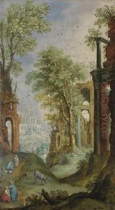 A Classical Landscape With Ruins And Figures
