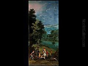 Hirschjagd Vor Tiefer Landschaft