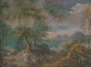 A Landscape With A Shepherd And His Flock On A Track