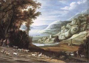 An Extensive Italianate Landscape With Goatherds, A Shepherd And Their Flocks by Marten Ryckaert