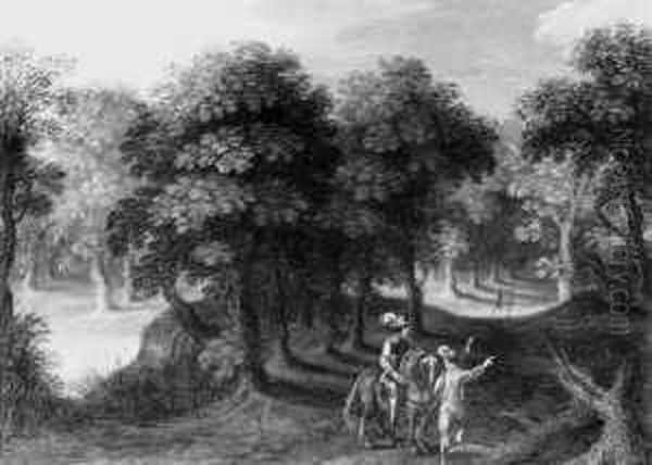 Bewaldete Landschaft Mit Reiterstaffage. - view 1