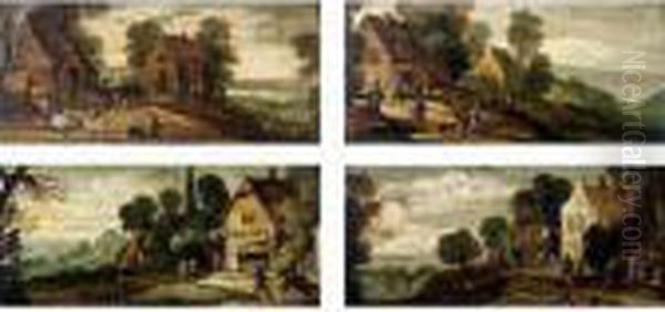 Village Scenes With Soldiers And Drovers With Cattle - view 1