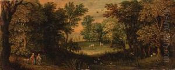 Peasants On A Path By A Pond In A Wood - view 1
