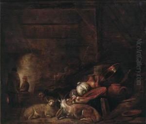 Cabbages, A Copper Bucket, An 
Earthenware Strainer And Otherutensils, With A Goat And A Sheep In A 
Barn, Peasants By A Firebeyond