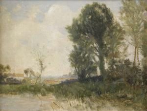 Varlandskap Med Trad Vid Vatten by Gustaf Rydberg