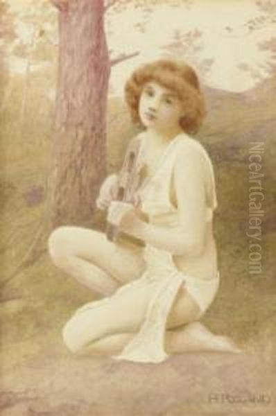 A Nymph Playing A Lyre In A Forest - view 1