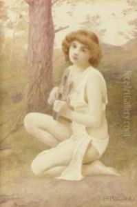 A Nymph Playing A Lyre In A Forest by Henry Ryland