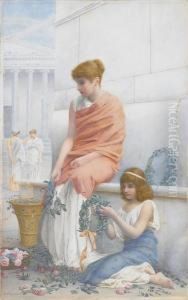 A Woman And Child Making Wreaths A Woman And Child Making Wreaths