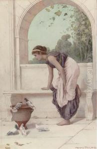 A Classical Maiden On A Terrace With Doves And Pigeons - view 1