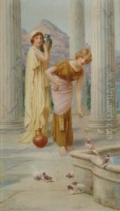 Classical Maidens Feeding Birds