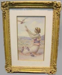 Classical Maiden With Birds by Henry Ryland