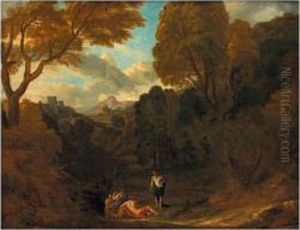 Italianate Landscape With Classical Scene by Pieter Andreas Rysbrack