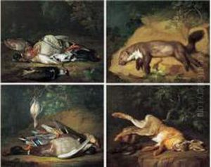 Natures Mortes Aux Lievre, Fouine, Canards Colvert, Vanneau, Grives, Merle Et Perdreau