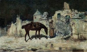 Ulan Z Koniem Przed Brama Zrujnowanego Palacu by Jozef Ryszkiewicz