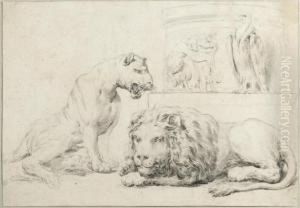 Study Sheet With Lion, Lioness, Nymphs And Vulture