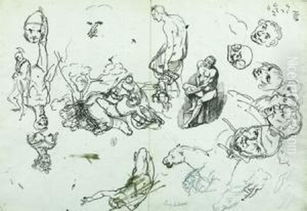 Diverses Etudes De Personnages Et Tetes - view 1