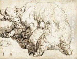 Un'orsa Con I Suoi Cuccioli by Luigi Sabatelli
