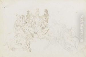 Jupiter Sur Un Trone Entoure
D'artemis, Ceres, Ganymede Avec Ungroupe Des Figures Et Une Femme Ailee
Ecrivant Au Premierplan by Luigi Sabatelli