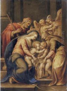 The Holy Family With Saints
Elizabeth And The Infant Saint John The Baptist, Two Angels Behind by Lorenzo Sabatini