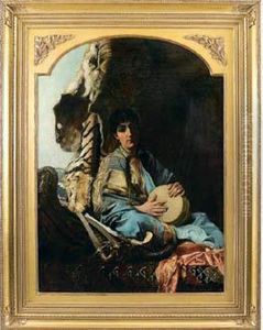 Jeune Orientale Au Tambourin by Louis Remy Sabattier
