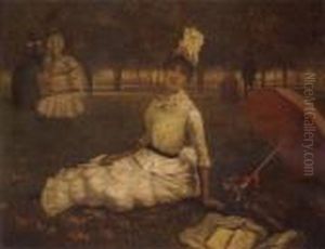 A Lady With Umbrella Sitting In The Park by Symeon Sabbides