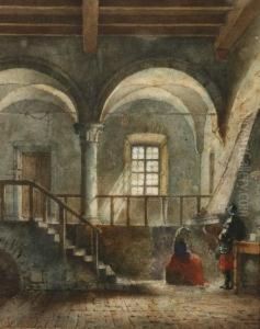 Interno Con Figure by Cesare Saccaggi