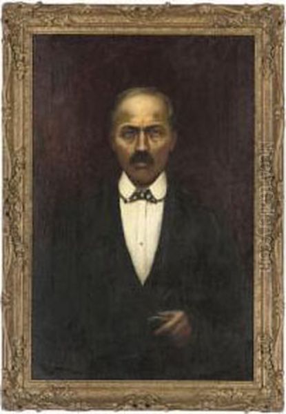 Portrait Of A Gentleman, Half-length, In A Black Suit, White Shirt And Chequered Bow Tie - view 1