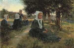 Girls In A Meadow by Cesare Saccaggi