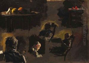 Group of Sketches Eakins' Father, Table with Oranges by Thomas Cowperthwait Eakins