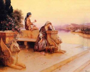 Elegant Arab Ladies On A Terrace At Sunset by Rudolph Ernst