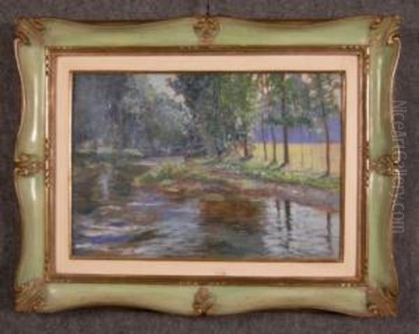 Scorcio Di Fiume Con Alberi E Personaggi - view 1