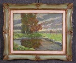 Paesaggio Con Alberi E Stagno by Giuseppe Sacheri