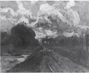 Paesaggio Con Gregge E Pastorella by Giuseppe Sacheri
