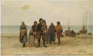 The Return Of The Fishermen by Philippe Lodowyck Jacob Sadee