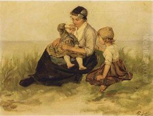 A Mother And Her Children In The Dunes A Mother And Her Children In The Dunes