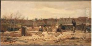 Labourers At Work On The Outskirts Of A Town by Philippe Lodowyck Jacob Sadee